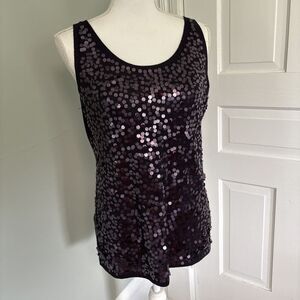 Eileen Fisher Merino Wool Purple Sequin Tank Top Shell Scoop Neck Size Small